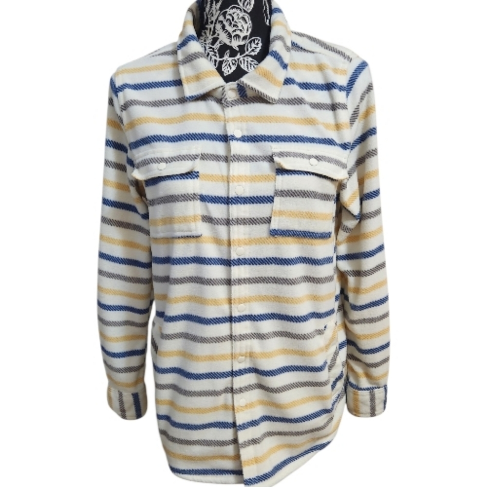 O'Neill Cream, Gold and Blue Striped Fleece Shacket